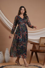 Load image into Gallery viewer, Navy Blue Floral Dress With Detailing
