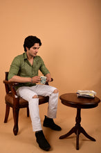 Load image into Gallery viewer, Green Handblock Printed Cotton Full Sleeve Shirt