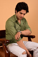 Load image into Gallery viewer, Green Handblock Printed Cotton Full Sleeve Shirt