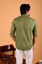 Load image into Gallery viewer, Green Handblock Printed Cotton Full Sleeve Shirt