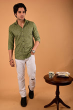 Load image into Gallery viewer, Green Handblock Printed Cotton Full Sleeve Shirt