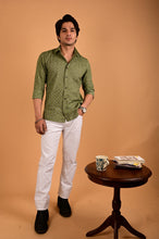 Load image into Gallery viewer, Green Handblock Printed Cotton Full Sleeve Shirt