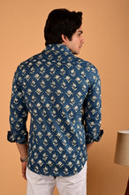 Load image into Gallery viewer, Blue Handblock Printed Cotton Full Sleeve Shirt