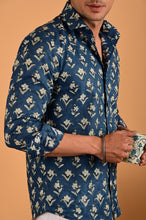 Load image into Gallery viewer, Blue Handblock Printed Cotton Full Sleeve Shirt