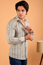 Load image into Gallery viewer, Grey Floral Bel Handblock Printed Cotton Full Sleeve Shirt