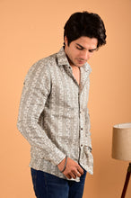 Load image into Gallery viewer, Grey Floral Bel Handblock Printed Cotton Full Sleeve Shirt