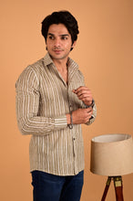 Load image into Gallery viewer, Grey Handblock Printed Cotton Full Sleeve Shirt
