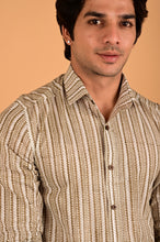Load image into Gallery viewer, Grey Handblock Printed Cotton Full Sleeve Shirt
