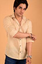 Load image into Gallery viewer, Yellow Stripes Handblock Printed Cotton Full Sleeve Shirt