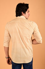 Load image into Gallery viewer, Yellow Stripes Handblock Printed Cotton Full Sleeve Shirt