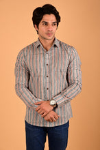Load image into Gallery viewer, Blue Parcha Handblock Printed Cotton Full Sleeve Shirt
