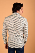 Load image into Gallery viewer, White Blue Handblock Printed Cotton Full Sleeve Shirt