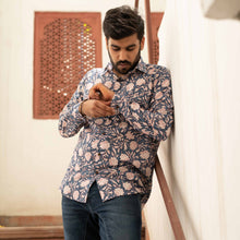 Load image into Gallery viewer, Floral Blue Jaal Shirt - Bootaa By Textorium