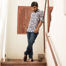 Load image into Gallery viewer, Floral Blue Jaal Shirt - Bootaa By Textorium
