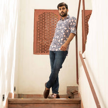 Load image into Gallery viewer, Floral Blue Jaal Shirt - Bootaa By Textorium