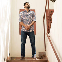 Load image into Gallery viewer, Floral Blue Jaal Shirt - Bootaa By Textorium