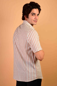 Multicolor Stripes Handblock Printed Cotton Half Sleeve Shirt