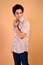 Load image into Gallery viewer, White Handblock Printed Cotton Half Sleeve Shirt
