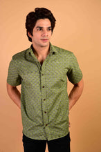 Load image into Gallery viewer, Green Handblock Printed Cotton Half Sleeve Shirt