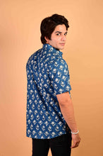 Load image into Gallery viewer, Blue Handblock Printed Cotton Half Sleeve Shirt