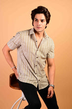 Load image into Gallery viewer, Grey Handblock Printed Cotton Half Sleeve Shirt