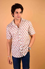 Load image into Gallery viewer, White Handblock Printed Cotton Half Sleeve Shirt