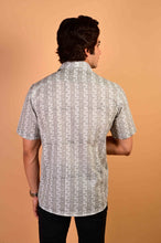 Load image into Gallery viewer, Grey Floral Bel Handblock Printed Cotton Half Sleeve Shirt