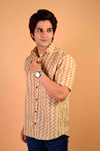 Load image into Gallery viewer, Mustard Wave Handblock Printed Cotton Half Sleeve Shirt