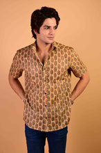 Load image into Gallery viewer, Mustard Handblock Printed Cotton Half Sleeve Shirt