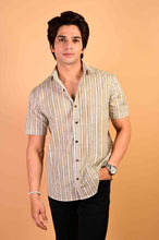 Load image into Gallery viewer, Grey Handblock Printed Cotton Half Sleeve Shirt