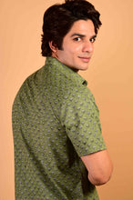 Load image into Gallery viewer, Green Handblock Printed Cotton Half Sleeve Shirt