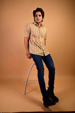 Load image into Gallery viewer, Mustard Wave Handblock Printed Cotton Half Sleeve Shirt