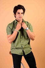 Load image into Gallery viewer, Green Handblock Printed Cotton Half Sleeve Shirt