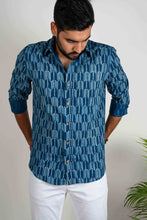 Load image into Gallery viewer, Indigo Tile Print Shirt - Bootaa By Textorium
