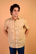 Load image into Gallery viewer, Mustard Wave Handblock Printed Cotton Half Sleeve Shirt
