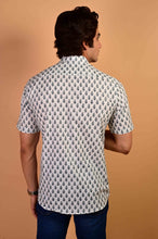 Load image into Gallery viewer, White Blue Handblock Printed Cotton Half Sleeve Shirt
