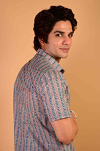 Load image into Gallery viewer, Blue Parcha Handblock Printed Cotton Half Sleeve Shirt