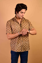 Load image into Gallery viewer, Mustard Handblock Printed Cotton Half Sleeve Shirt
