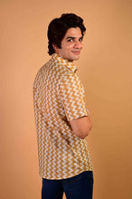 Load image into Gallery viewer, Mustard Wave Handblock Printed Cotton Half Sleeve Shirt