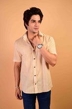 Load image into Gallery viewer, Yellow Stripes Handblock Printed Cotton Half Sleeve Shirt