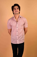 Load image into Gallery viewer, Red Bel Handblock Printed Cotton Half Sleeve Shirt
