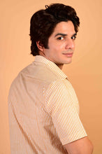 Load image into Gallery viewer, Yellow Stripes Handblock Printed Cotton Half Sleeve Shirt