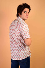 Load image into Gallery viewer, White Handblock Printed Cotton Half Sleeve Shirt