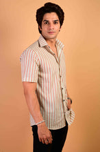 Load image into Gallery viewer, Multicolor Stripes Handblock Printed Cotton Half Sleeve Shirt