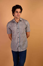 Load image into Gallery viewer, Blue Parcha Handblock Printed Cotton Half Sleeve Shirt