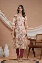 Load image into Gallery viewer, Beige Floral Kurta Set With Detailing

