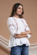 Load image into Gallery viewer, White Floral Embroidered Top
