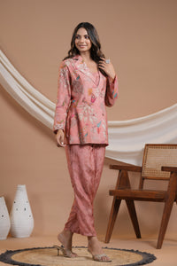 Dusty Pink Floral Co-Ord Set With Jacket