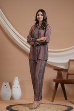 Load image into Gallery viewer, Brown Stripe Co-Ord Set With Collar Detailing
