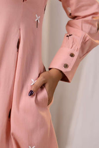 Pink Embroidered Shirt Dress